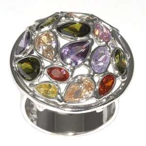   Silver Italian Multi Colored Glass Domed Ring, Size 9 Jewelry