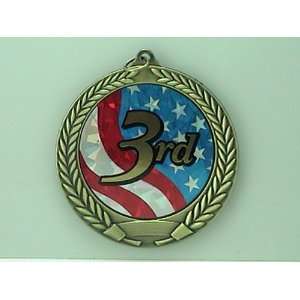  2 3/4 Gold USA Third Place Medals with Red White Blue 