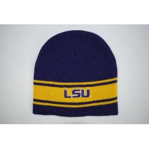  LSU Tigers Purple Yellow Stripe Beanie Cap Winter Hat 