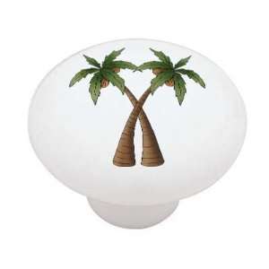  Double Palm Trees High Gloss Ceramic Drawer Knob: Home 