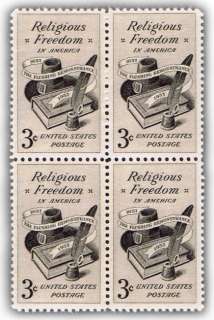 300 Years of American Religious Freedom on old Mint US Postage Stamps 