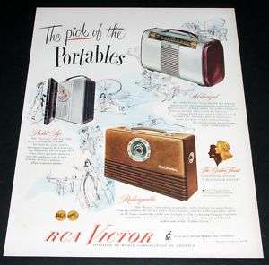 1947 OLD MAGAZINE PRINT AD, RCA VICTOR, FINE PORTABLE RADIOS!  