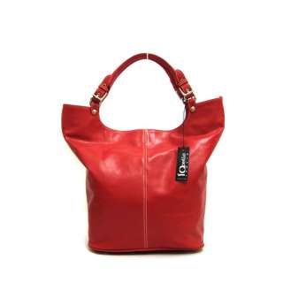 IO Pelle Italian Made Natural Red Leath Large Designer Handbag 
