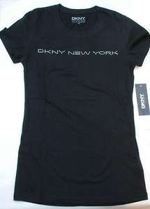 DKNY Donna Karan New York Black COTTON T SHIRT with Logo Front NEW for 