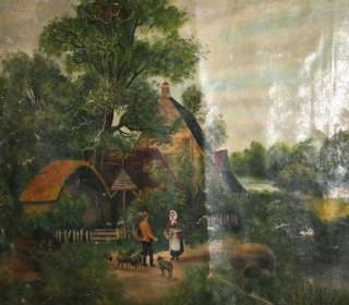 Antique european oil painting landscape signed  