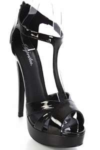 Jiffy! Paprika T Strap Platform High Heel Dress Sandal Black Patent 