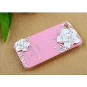 3d Bling Crystal Rhinestone Flower Case Cover for Apple Iphone 4 and 