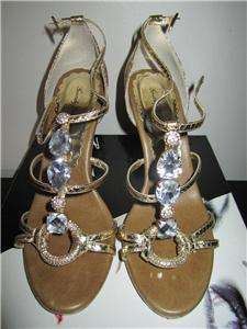   Holiday Beverly Feldman Gold Snakeskin Strappy Stilettos 8 $225  