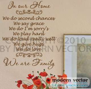 In our Home We are Family Vinyl Wall Quote Decal  