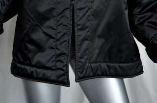ZORAN Black Shiny Nylon + Shearling Lined Raglan Sleeve Jacket Coat 2 