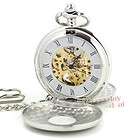 Silver Hollow Polished Pocket Watch Mechanical Dual Ope