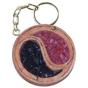   and Wooden Amulet Ying Yang Keychain In Ruby Crystals 