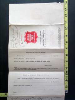 1914 London & Lancashire Fire Insurance Policy Document  