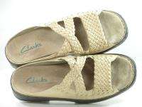 CLARKS Khaki Woven Leather Sandals Slides Shoes Womens 9 M  