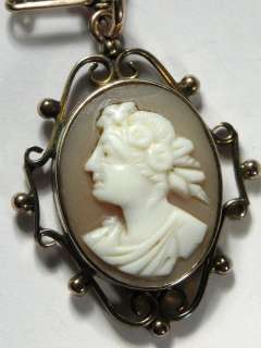 ANTIQUE ENGLISH 9K GOLD SHELL CAMEO PENDANT NECKLACE  