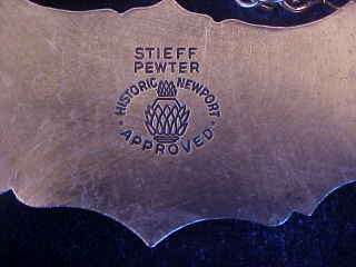 Stieff Historic Newport SHERRY Pewter Decanter Label  