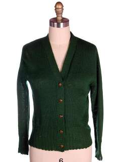 Vintage Cardigan Sweater Wool Knit Green 1940s 4 Ribbed Waistband 