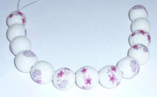 13pcs Porcelain small Flowers Round Bead 13mm White  