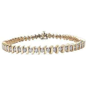 10k Yellow Gold Diamond S Link Tennis Bracelet (2 cttw, I J Color, I1 