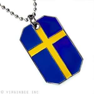   CROSS SWEDEN FLAG PENDANT DOG TAG BALL CHAIN NECKLACE SVERIGES FLAGGA