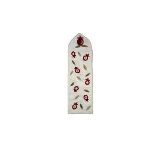   Silk Embroidered Bookmark with Pomegranates in White 