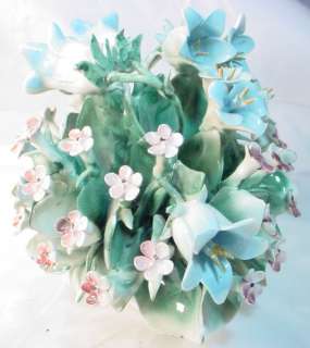 Capodimonte Flower Arrangement in Basket Pink Blue  