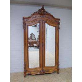 111020 : ANTIQUE CARVED FRENCH LOUIS XV WALNUT 2 DOOR ARMOIRE  
