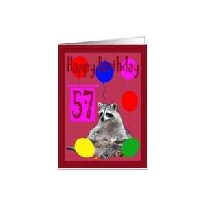  57th Birthday, Raccoon with balloons Card: Toys & Games