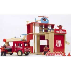  Large Wooden Fire Station Set: Toys & Games