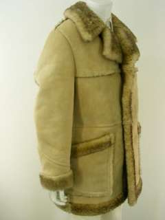 Mens coat jacket beige tan sheepskin shearling fur vintage Stratojac 
