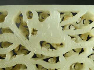 Chinese 18 19C. White/ Celadon Jade Dragon Belt Plaque  