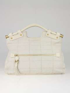 Salvatore Ferragamo White Leather Gancini Tote Bag  