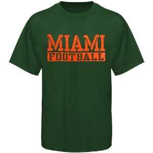  Miami Hurricanes Green Stencil Football T shirt: Sports 