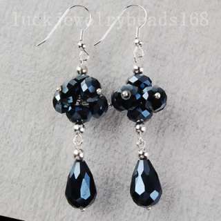 Black Crystal Pear Earrings Pair C1377  