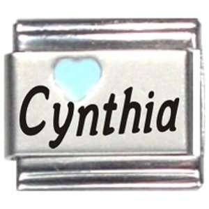    Cynthia Light Blue Heart Laser Name Italian Charm Link: Jewelry