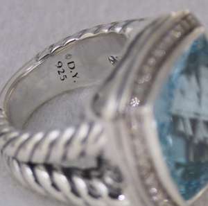 David Yurman 17mm Blue Topaz Pave Diamond Albion Ring  