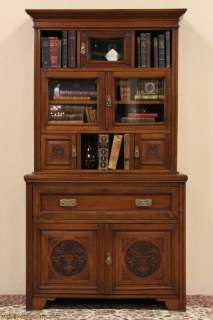 Butler 1895 Antique Secretary Desk, Bookcase Top  