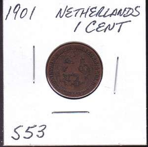 1901 Netherlands 1 Cent World Coins  