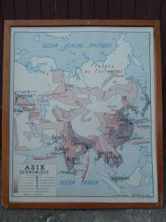 French Vintage school China japan ASIA economy Educational plate map 