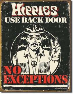 Vintage Retro Tin Sign Hippies Use Back Door 1960s  