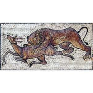  12x24 Lion Hunting Deer Marble Mosaic Ancient Style