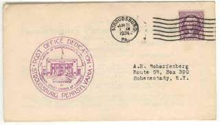 1934 First Day Cover Cachet Stroudsburg PA Post Office  