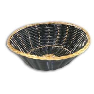  Woven Food Basket, Round Woven Basket, Black & Gold Trim 