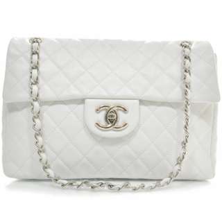 CHANEL Caviar MAXI Jumbo Flap Bag Purse White SHW CC  