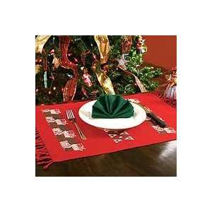  NOVICA Cotton placemat and napkin set, Poinsettia Deer 