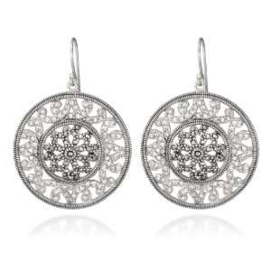   Sterling Silver Marcasite Round Filigree and Clear Crystals Earrings