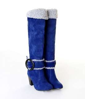 New Faux Suede Fur Trim Heels Over The Knee Boots 258 1  