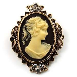  Small Antique Gold Cameo Brooch (Bronze&Brown): Jewelry