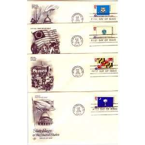 : Four First Day Covers: State Flags of the United States, SC, MD, MA 