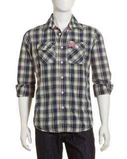 Superdry Plaid Shirt, Federal Blue  